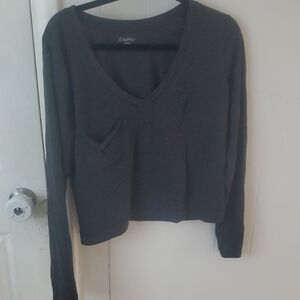 Z Supply Women's Charcoal Long Sleeve V-Neck Tee